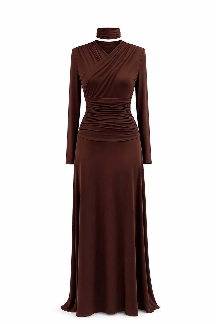 Aleeza Paris Amandine Crossover Dress in Brown